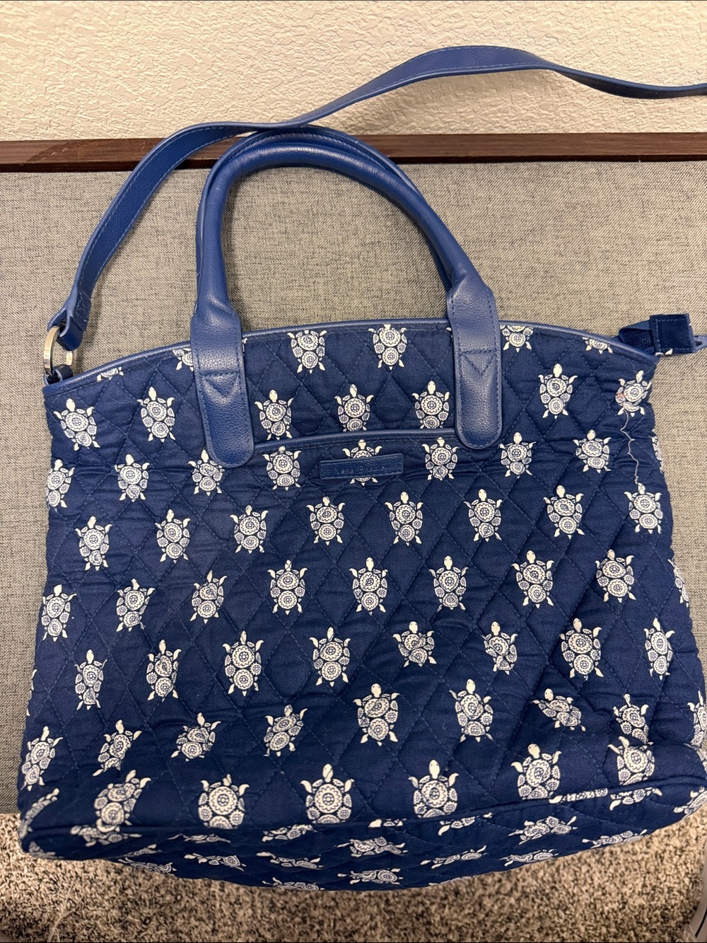 Vera Bradley Navy Quilted Tote with White Turtle Medallions